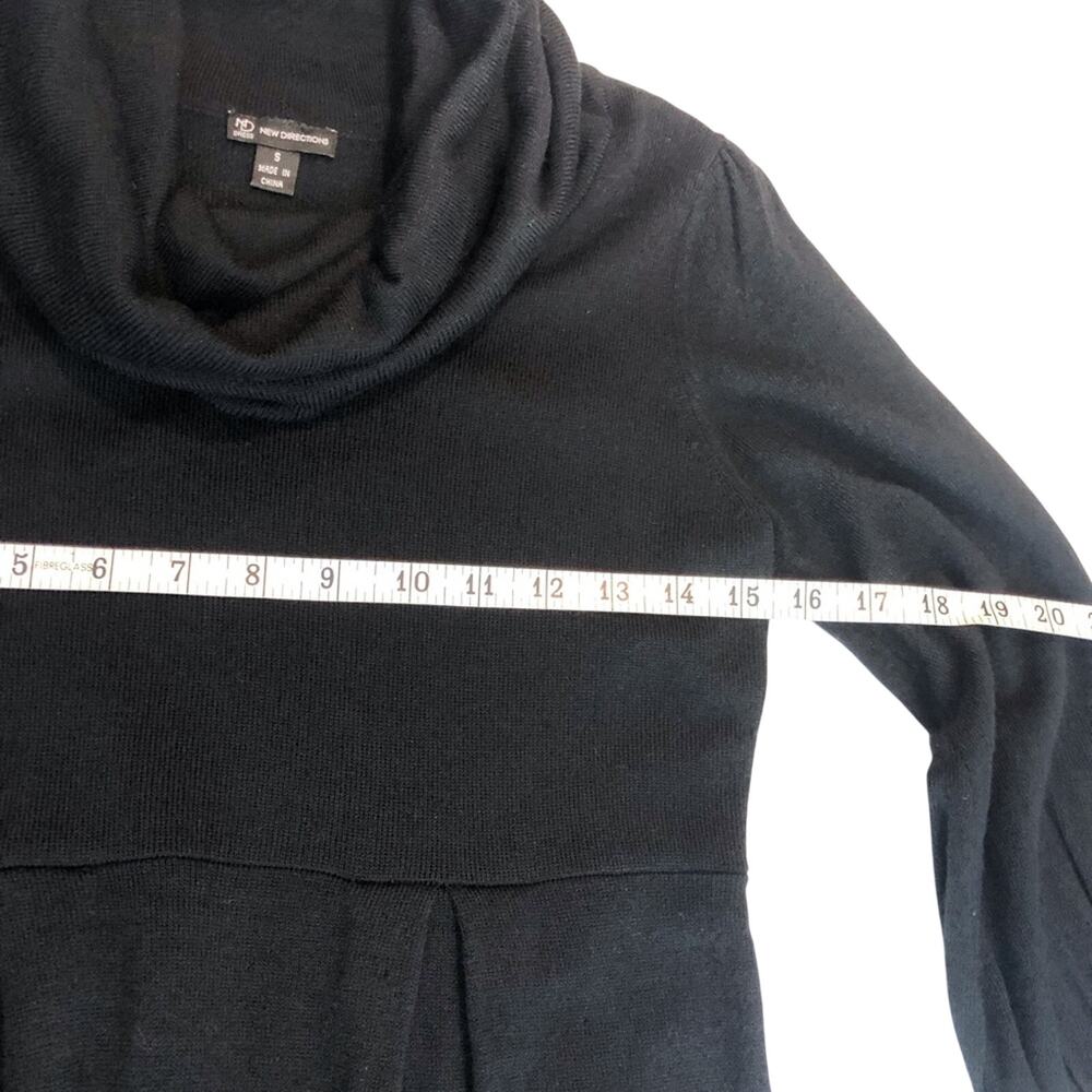 New Directions Black Sweater Dress Empire Waist Small Pleats Cowl Neckline - Picture 7 of 16